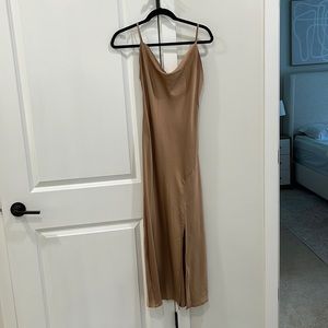 Taupe satin slip dress